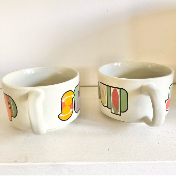 2 Vtg 70s Soup Mugs/Bowls Vegetable Motif Handles - Picture 5 of 6